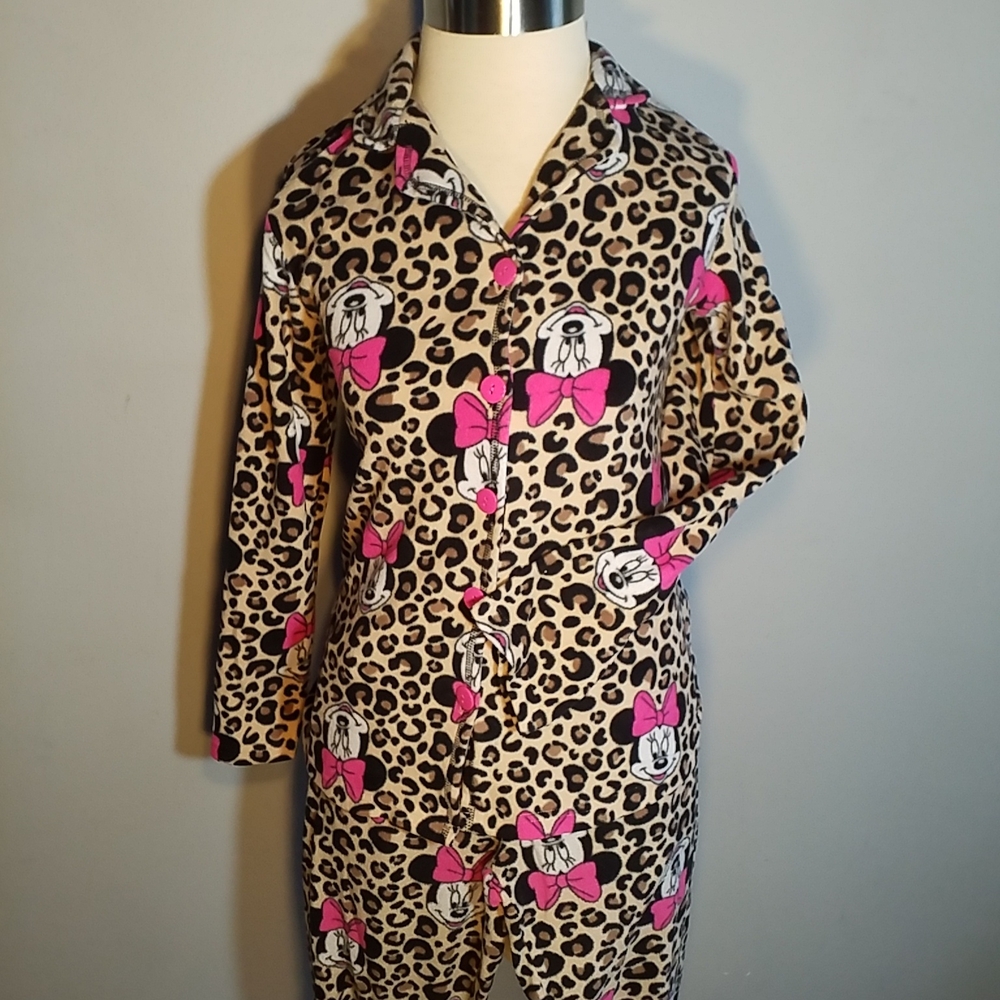 DISNEY MINNIE MOUSE PAJAMAS XS 2 Piece LEOPARD Animal Print